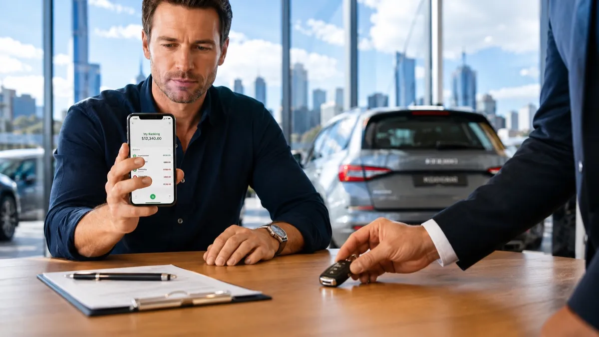 A person checking their banking app before handing over car keys
